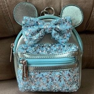 Loungefly Disney Parks Arrendale aqua sequin Minnie Mouse wristlet